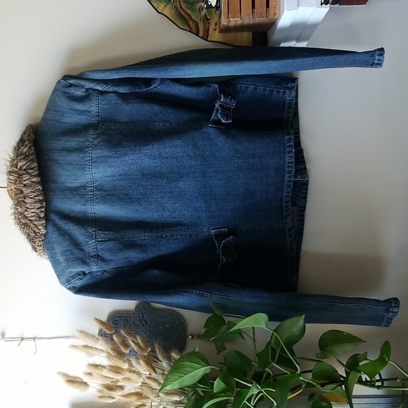 Vintage Denim Faux Fur Trimmed Jean Jacket American Eage Size Large - Picture 4 of 6